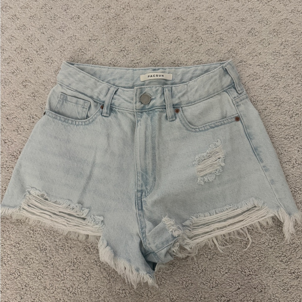 PacSun Light Blue Distressed High-Rise Denim Shorts